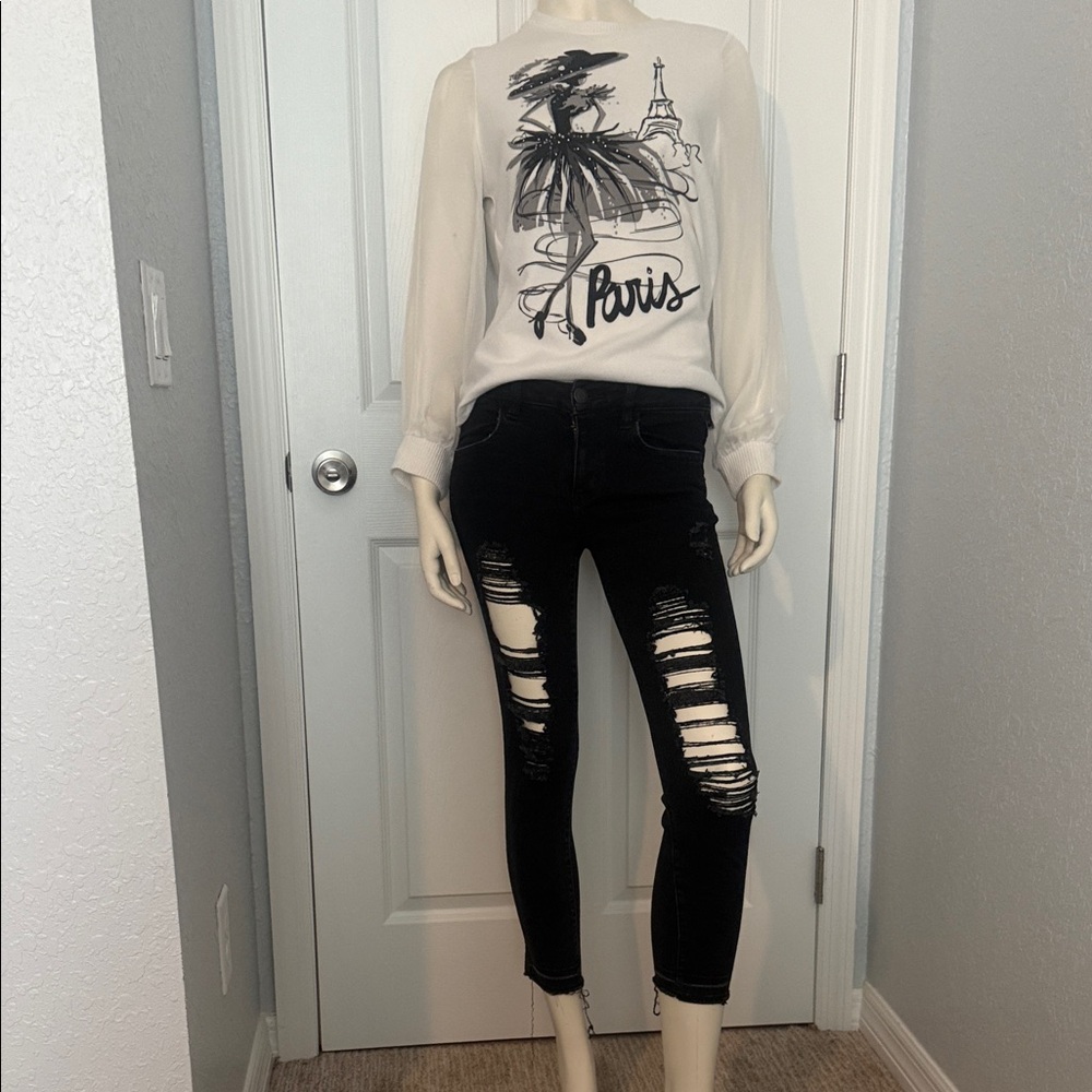 American Eagle Outfitters Black Distressed Cropped Jeans